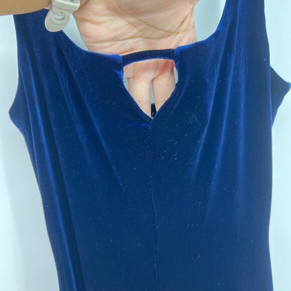 Y2K 90s Bruno Duluc Dark Blue Sleeveless Velvet Stretchy Maxi Dress Prom S Small - Picture 10 of 14